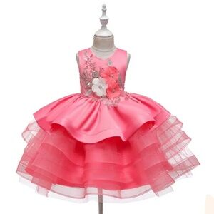 NEW Baby Girl Sleeveless Layer Flare Flower embroidered Appliqué Dress 12 - 18 M